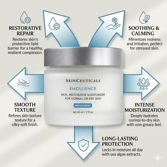 SkinCeuticals Emollience Moisturizer 2oz x2 Deep Hydration Face Cream Skincare. - Picture 6 of 7